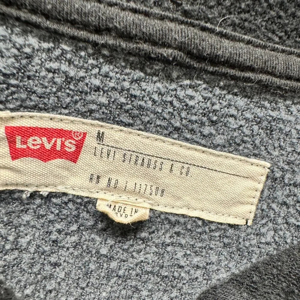Levi's Hoodie Mens Medium Gray Black Red Logo Pullover Sweatshirt‎ + Pockets